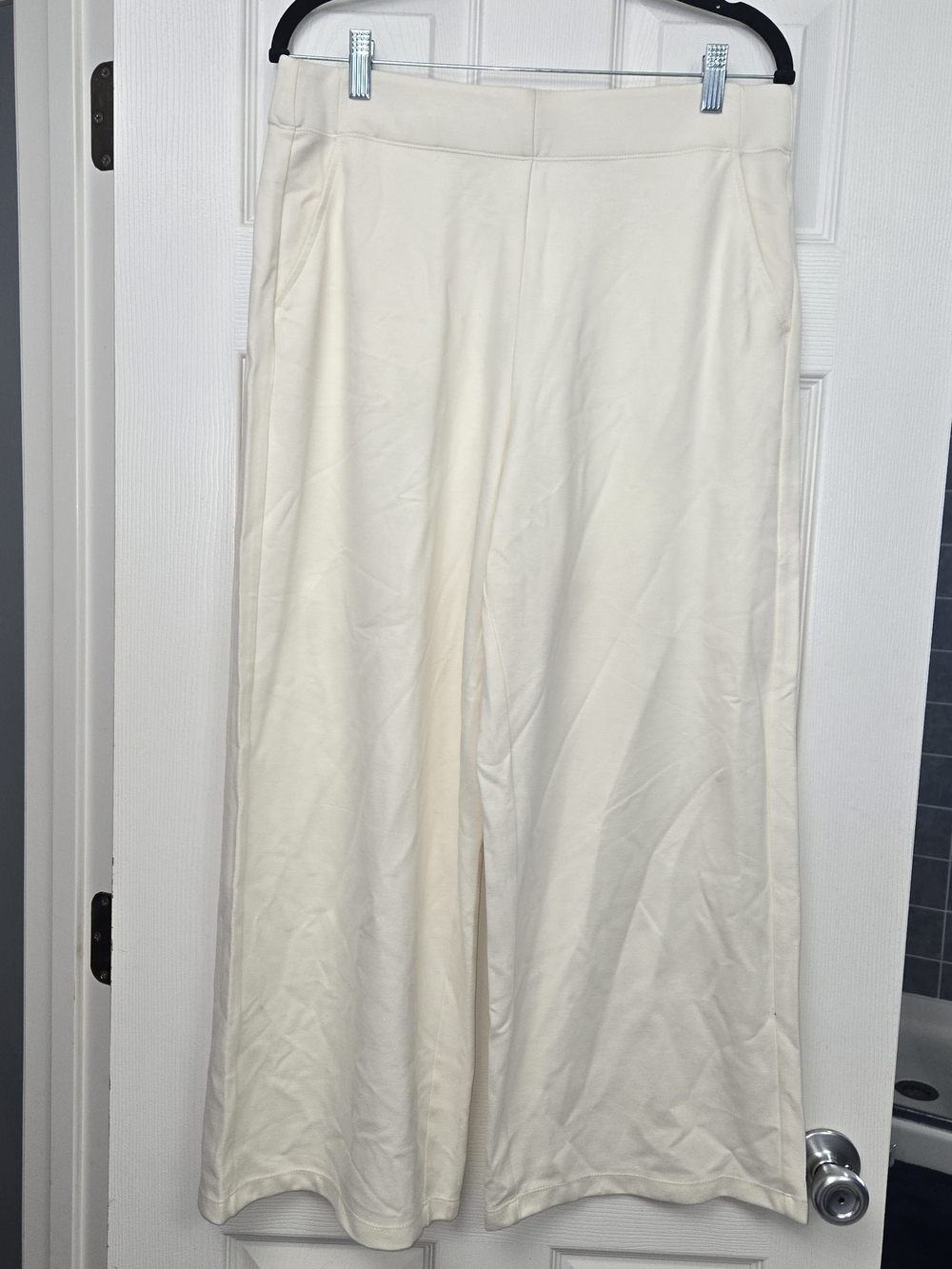 NWT Max Studio London Womens L Cream Off White Cropped Wide Leg Trousers Pants